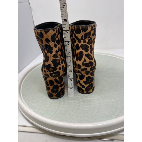 INC Calf Hair Ankle Boots Size 7 Tan Black Leopard Print Block Heel Zipper - Picture 5 of 10